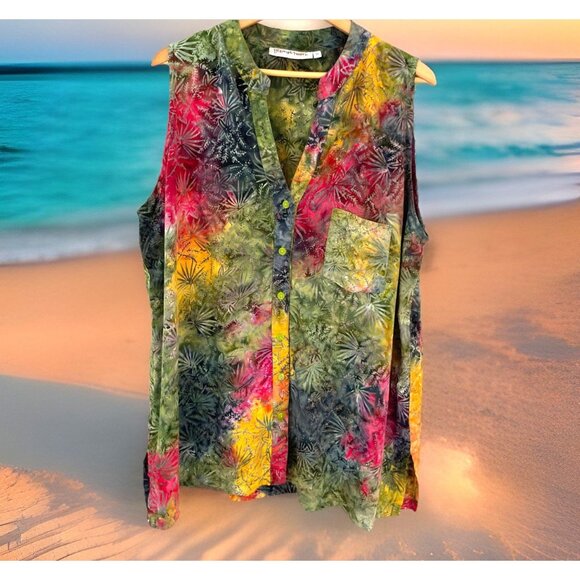 Bermuda Trapper Hawaiian Shirt Womens's Size 3X Colorful Button Up Tiki Resort - Picture 1 of 9